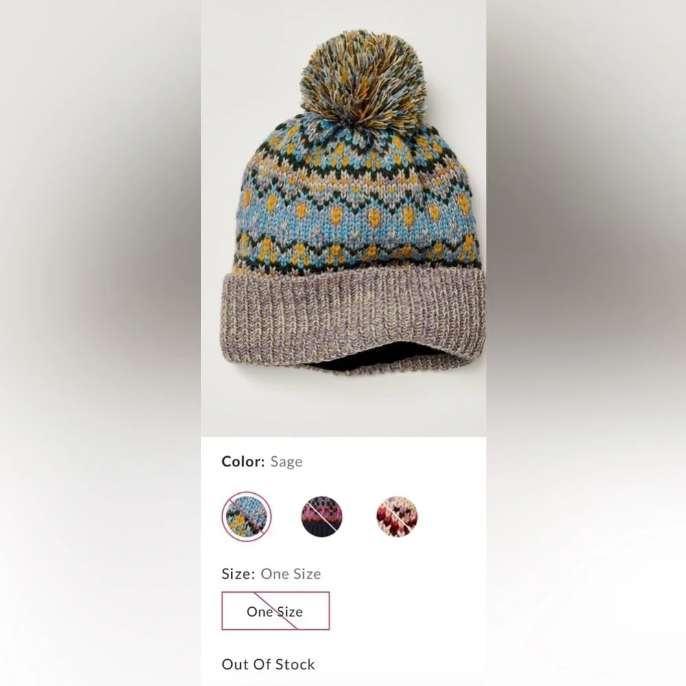 Free People First Frost Fairisle Pom Pom Beanie NWOT